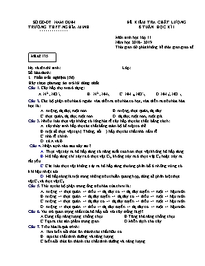 Bộ đề kiểm tra chất lượng 8 tuần học kì Imôn Sinh học Lớp 11 - Năm học 2018-2019 - Trường THPT Nghĩa Minh